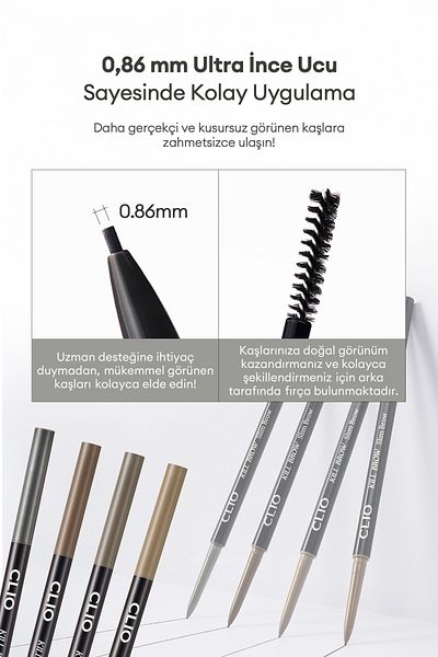 CLIO Ultra Fine Tip Double Sided Eyebrow Pencil Offering Natural Look Kill Brow Slim Brow (01 Real Brown)