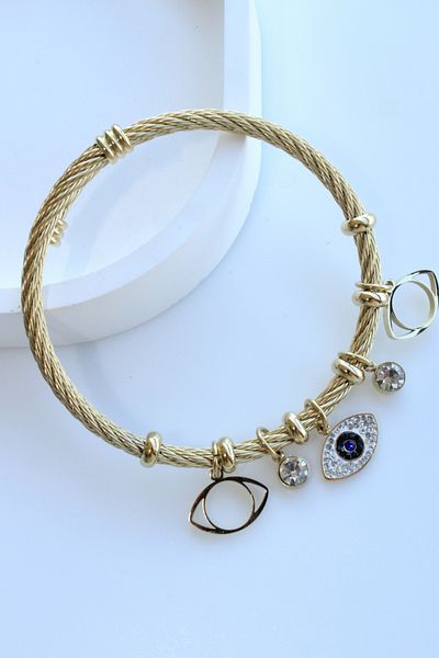 Leo'Stone Imported Series Multi Adjustable Evil Eye Bead Charmed Women's Steel Bracelet Handcuffs