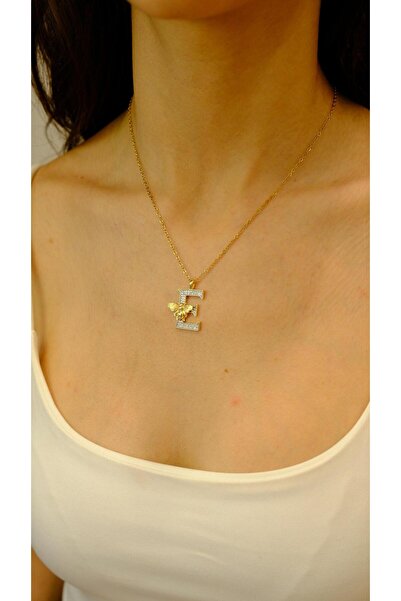 Jerie Gold Arı Detay Zirkon Taş Harf Kolye