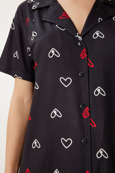 Lovelyİstanbul Patterned Flexible Soft Textured Pajama Set Lfp0004 Black