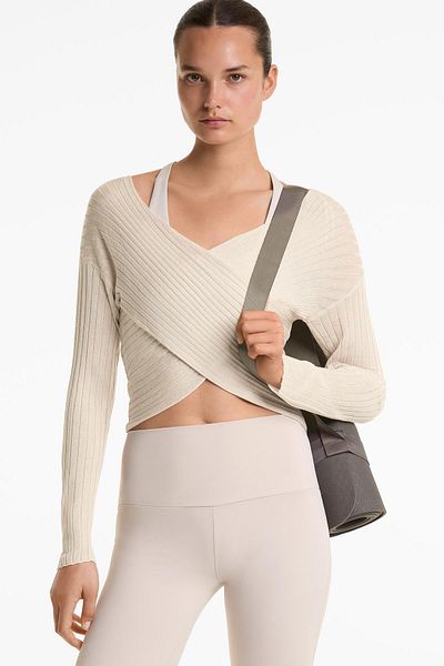 Oysho Fine-knit semi-sheer rib crossover jumper