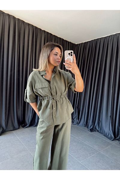BÜŞRA PERKER Khaki Shirt Trousers Set