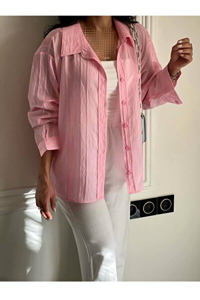 JESSE STORY Γυναικείο πουκάμισο με διαφανές μοτίβο μεγάλου μεγέθους με λεπτομέρεια τσέπης 75 cm