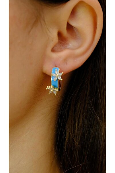 Jerie Baguette Stone Flower Figure Enamel Hoop Earrings