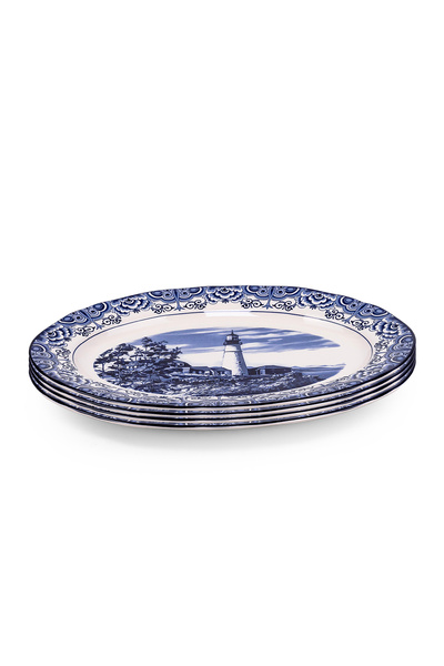Claytan Lighthouse Blue 14.2-Inch Ceramic Oval Platter (Set of 4)