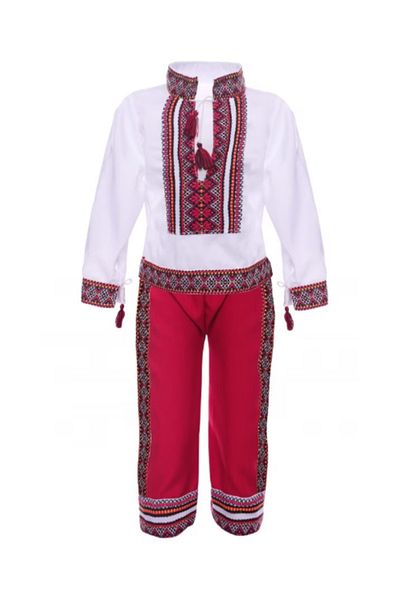 OEM Boys' folk costume, 2 pieces, red blouse and pants, 3-4 years