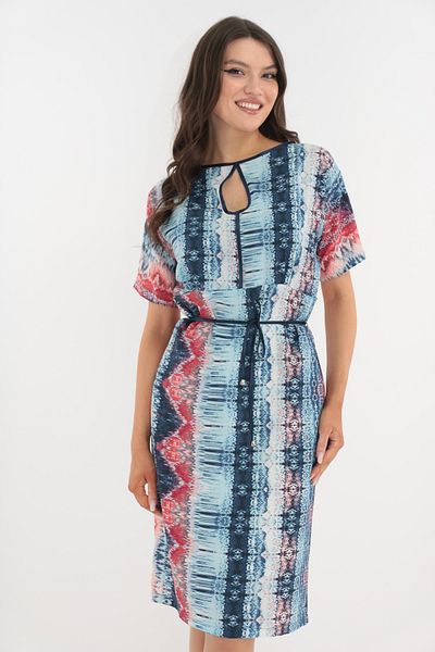 Vanessa Line RO Blue shift dress with red abstract print