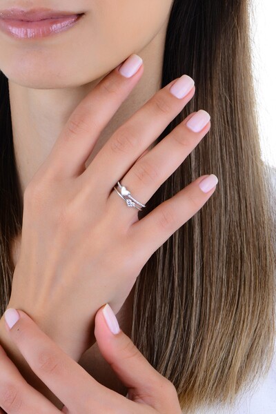 Söğütlü Silver Gümüş rodyumlu zirkon ve taşlı aşık kalpler yüzük