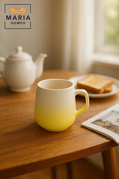 MARIA HOMES كوب سيراميك بتدرجات اللون الأبيض والأصفر غير اللامع - تصميم منحني عصري