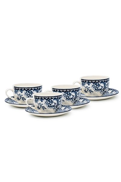 Claytan Rhapsody 240ml Dark Blue Ceramic Cup & Saucer Set (Set of 4)