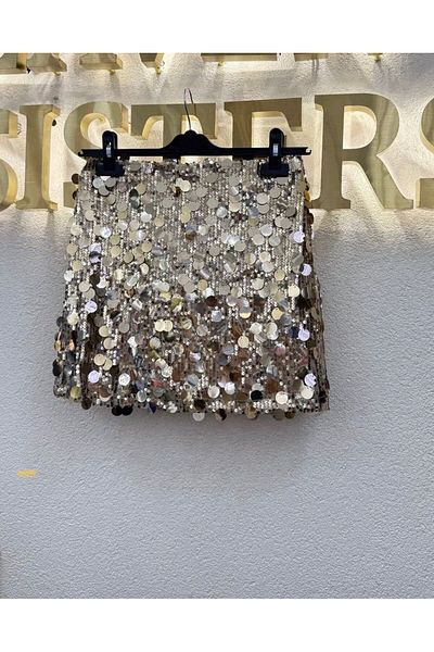 MODAGK Trend Sequin Mini Skirt-Gold