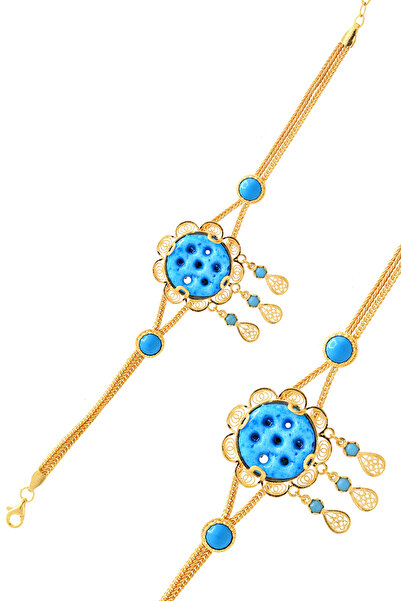 Midyat Nurtaş Gümüş Midyat Süryani Nazar Boncuğu Gold Kaplama Gümüş Kadın Bil...