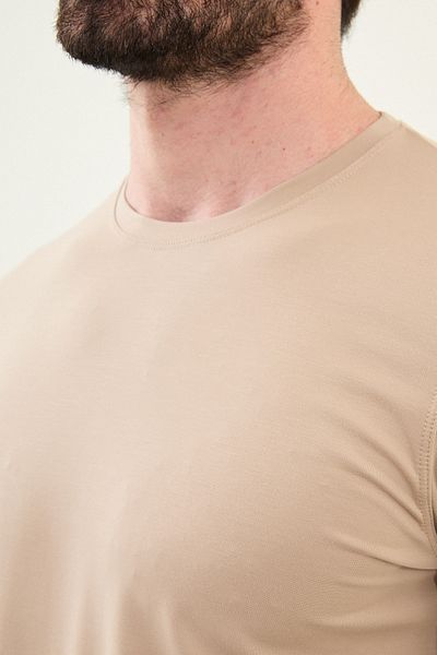 Mcr Plain Slim Fit Crew Neck Basic Men's T-Shirt Beige - 36863.25Y