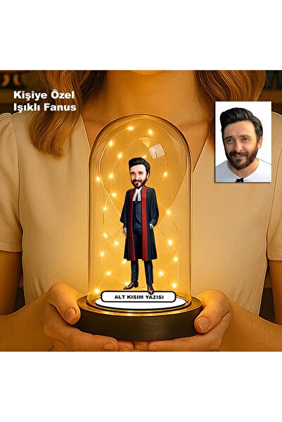 MK Sanart Kişiye Özel Avukat Karikatür Fanus | Hukuk Temalı Işıklı Erkek Bibl...