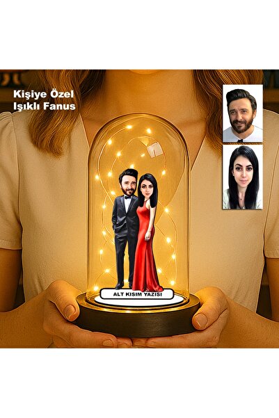 MK Sanart Kişiye Özel Çift Karikatür Fanus | Sevgili ve Evlilere Özel Işıklı ...