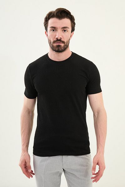 Mcr Patterned Slim Fit Crew Neck Men's T-Shirt Black - 36861.25Y