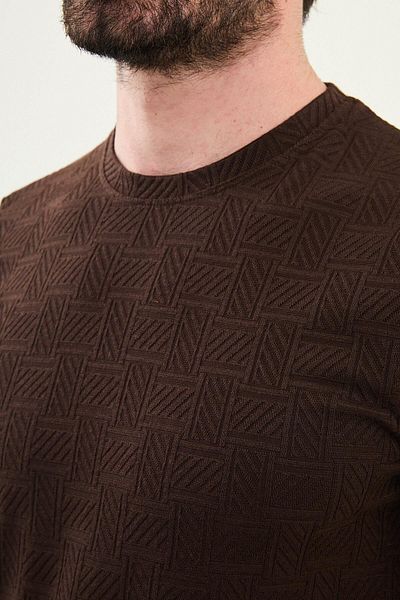 Mcr Patterned Slim Fit Crew Neck Men's T-Shirt Brown - 36862.25Y