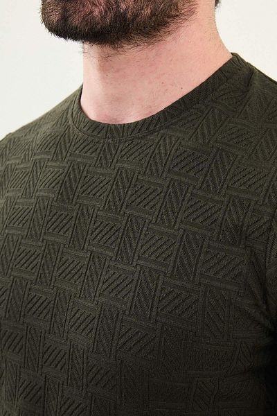 Mcr Patterned Slim Fit Crew Neck Men's T-Shirt Khaki - 36862.25Y