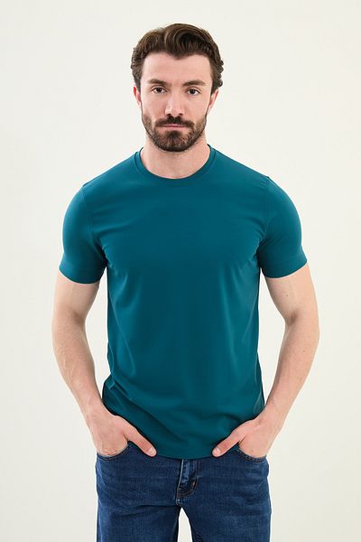 Mcr Plain Slim Fit Crew Neck Basic Men's T-Shirt Petrol - 36863.25Y