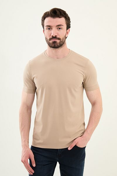 Mcr Plain Slim Fit Crew Neck Basic Men's T-Shirt Beige - 36863.25Y