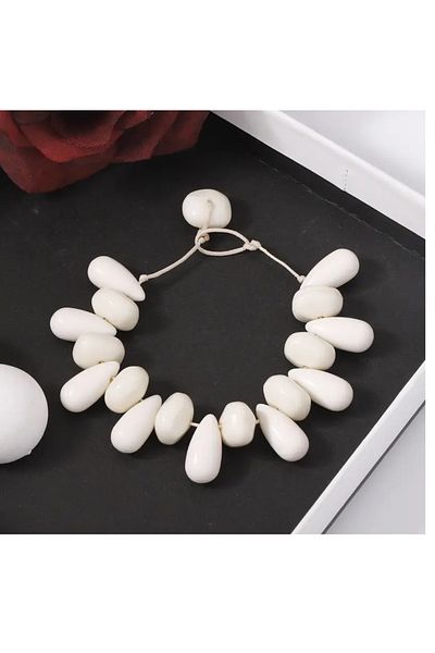 mos&more White Beaded Water Drop Elegant Necklace and Bracelet Set