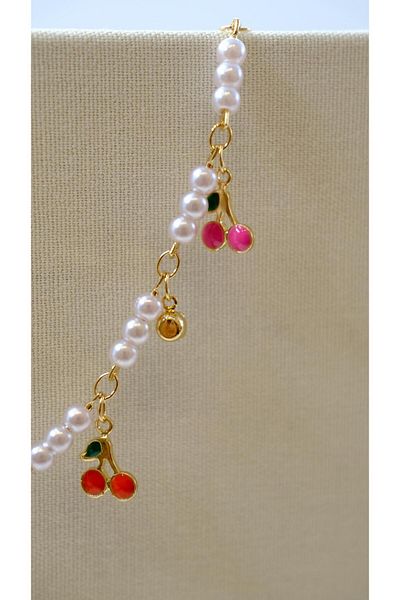 Jerie Mini Pearl and Colorful Cherry Detail Anklet
