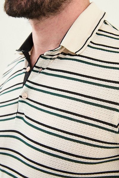 Mcr Striped Slim Fit Polo Neck Men's T-Shirt Ecru-Green - 36852.25Y