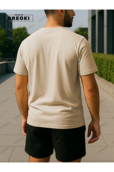 EFFRENATU Men's Beige T-Shirt & Basic Shorts Set - Cotton, Relaxed Fit