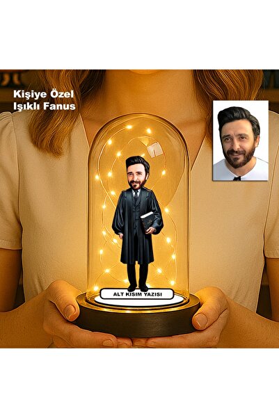 MK Sanart Kişiye Özel Avukat Karikatür Fanus | Hukuk Temalı Işıklı Erkek Bibl...