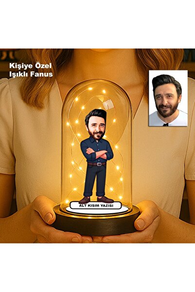 MK Sanart Kişiye Özel Erkek Karikatür Fanus | Meslek ve Hobi Temalı Işıklı Biblo