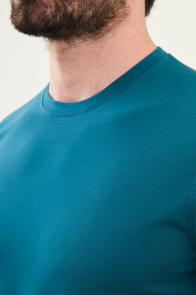 Mcr Plain Slim Fit Crew Neck Basic Men's T-Shirt Petrol - 36863.25Y
