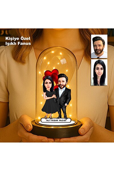 MK Sanart Kişiye Özel Çift Karikatür Fanus | Sevgili ve Evlilere Özel Işıklı ...