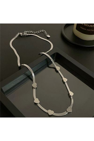 Eva Grace Joanna necklace, silver, stainless steel, snake chain type, heart pattern