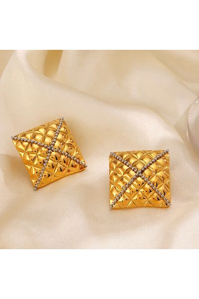 Eva Grace Brinley earrings, gold, square, made of 18K gold-plated stainless steel - Glamour Collection