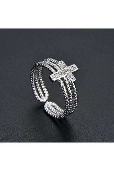 Eva Grace Gloria ring, silver, stainless steel, with zirconia, cross-shaped, adjustable