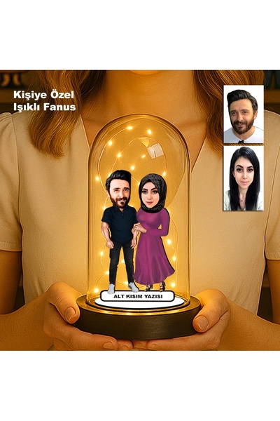 MK Sanart Kişiye Özel Çift Karikatür Fanus | Sevgili ve Evlilere Özel Işıklı ...