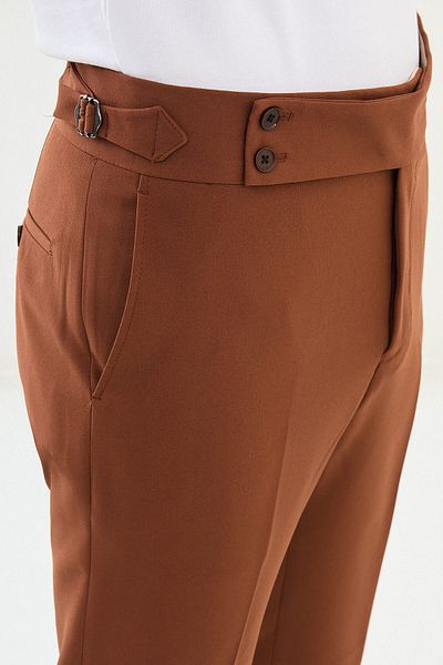 Mcr Straight Super Slim Fit Belted Men's Trousers Tile - 38138.23Y