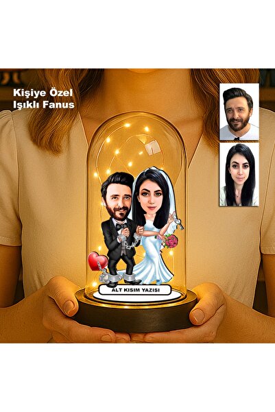 MK Sanart Kişiye Özel Çift Karikatür Fanus | Sevgili ve Evlilere Özel Işıklı ...