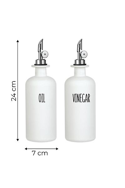 Kitchen Life Set of 2 Smart Automatic Covered Glass Oil and Vinegar Set 500 ml - Nordic White Oil Pot Set
