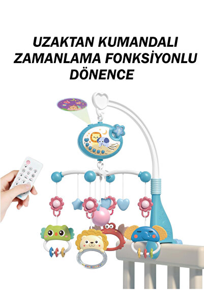 hediyecik Uzaktan Kumandalı Projeksiyonlu Fonksiyonlu Dönence - Zamanlama Fonksiyonlu - Beşik Oyuncağı 54 Cm