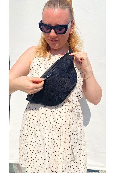 TALKING DREAMS Black Patterned Faux Leather Waist Bag