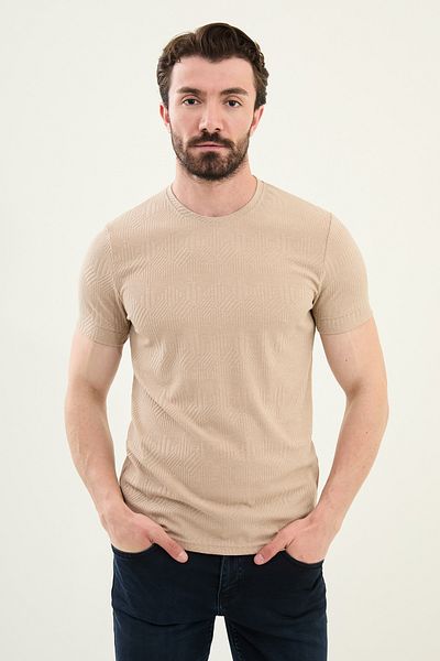 Mcr Patterned Slim Fit Crew Neck Men's T-Shirt Beige - 36861.25Y