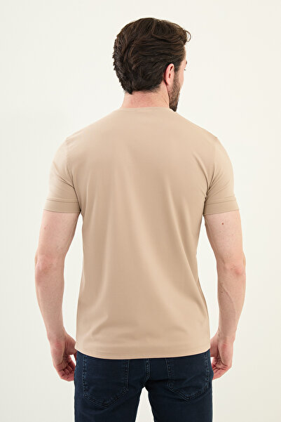 Mcr Ανδρικό μπλουζάκι Basic με λαιμόκοψη με λεπτή εφαρμογή μπεζ - 36863.25Y