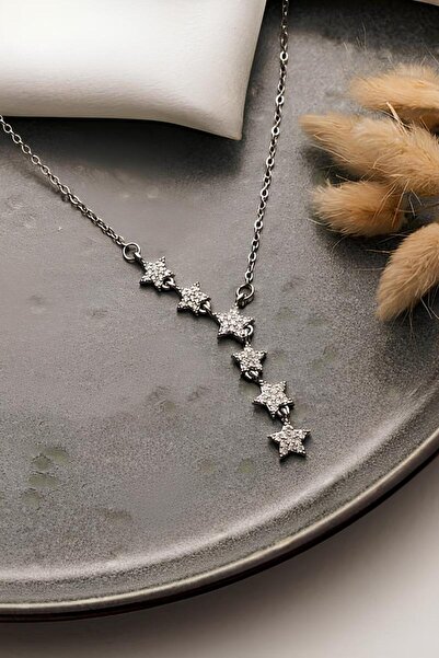 The Collection Kayan Yıldız Y Kolye Kararmaz Gümüş Kadın Zirkon Taşlı Çelik Kolye