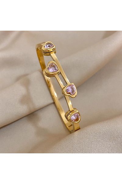 Eva Grace Mallorie bracelet, gold, with pink heart-shaped stones, made of stainless steel