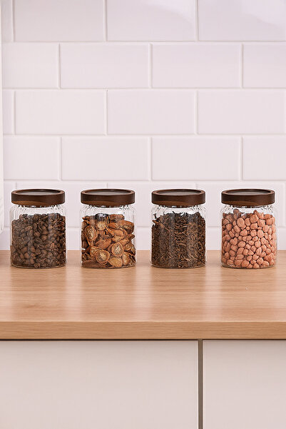 Kitchen Life Set of 4 Borosilicate Glass Jars with Acacia Lids 320 ml