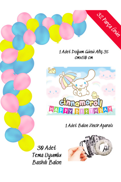 snowparty cinnamoroll cinnamoron sanrio Balon Ve Afişli Doğumgünü Parti Süsle...