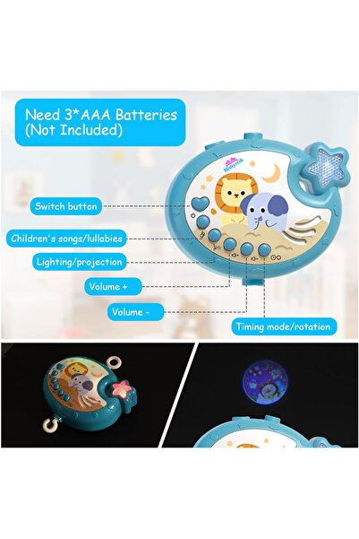 hediyecik Uzaktan Kumandalı Projeksiyonlu Fonksiyonlu Dönence - Zamanlama Fonksiyonlu - Beşik Oyuncağı 54 Cm