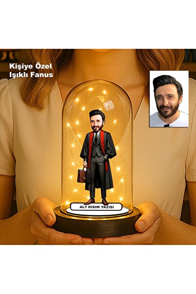 MK Sanart Kişiye Özel Avukat Karikatür Fanus | Hukuk Temalı Işıklı Erkek Bibl...