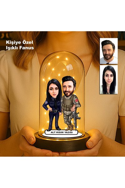 MK Sanart Kişiye Özel Çift Karikatür Fanus | Sevgili ve Evlilere Özel Işıklı ...